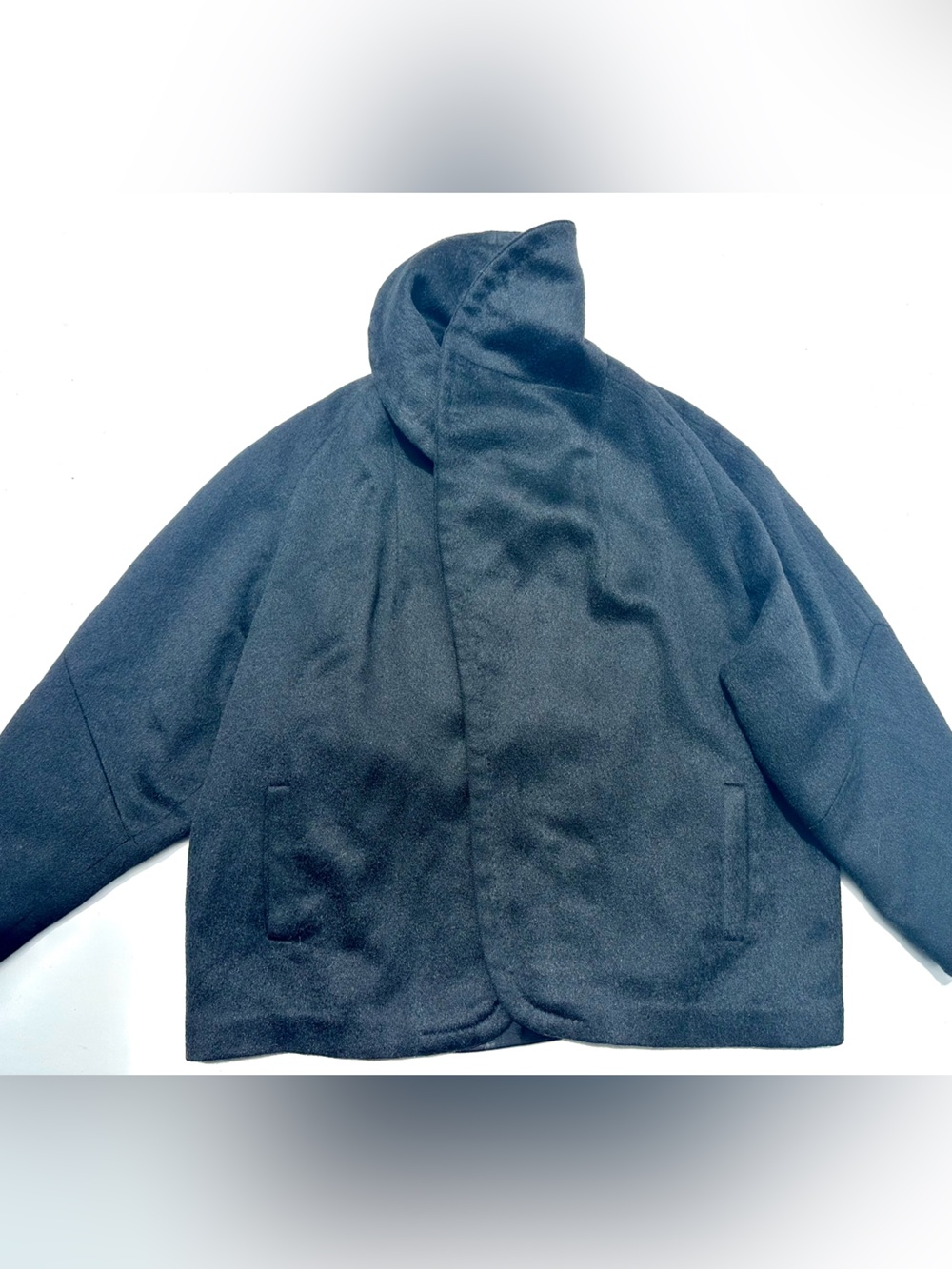 Vintage Cashmere Minimalist Women's Black Short Coat Jacket, Shawl Collar, S-M-L - Picture 1 of 16